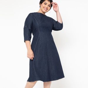 ELOQUII A LINE LANTERN SLEEVE DENIM DRESS - 22 PLUS SIZE - rt $50, sold out